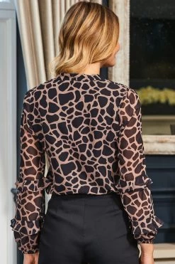 Sosandar Ruffle Sleeve Tie Neck Blouse -Fashion Women K52275s3