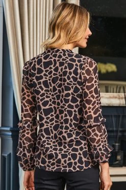 Sosandar Ruffle Sleeve Tie Neck Blouse -Fashion Women K52275s4