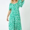 Dusk Floral Print Ruched Midi Dress -Fashion Women K54283s