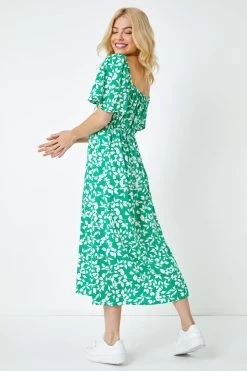 Dusk Floral Print Ruched Midi Dress -Fashion Women K54283s2