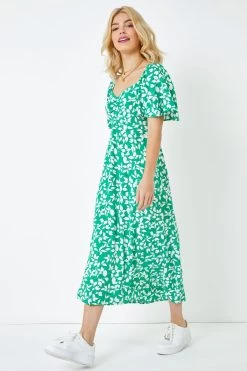 Dusk Floral Print Ruched Midi Dress -Fashion Women K54283s3