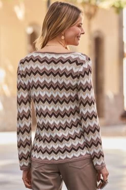 Sosandar Chevron Stripe V-Neck Jumper -Fashion Women K54510s3