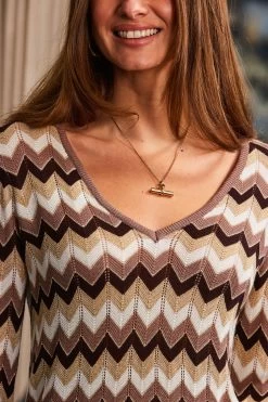 Sosandar Chevron Stripe V-Neck Jumper -Fashion Women K54510s5