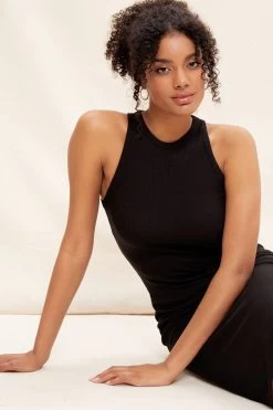 Friends Like These Racer Neck Sleeveless Rib Midi Dress -Fashion Women K54894s4