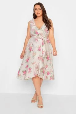Yours Curve London Floral Sleeveless Double Ruffle Wrap Dress