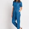 Brakeburn Denim Short Sleeve Tie Waist Jumpsuit -Fashion Women K56500s