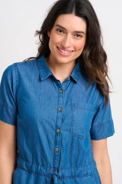 Brakeburn Denim Short Sleeve Tie Waist Jumpsuit -Fashion Women K56500s3