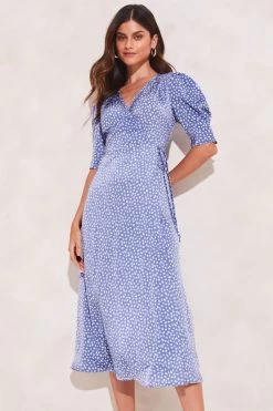 Lipsy Puff Sleeve Wrap Midi Dress