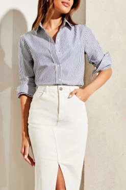 Lipsy Denim High Rise Split Front Summer Midi Skirt -Fashion Women K58405s4