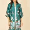 Yumi Satin Crane Border Kimono -Fashion Women K60130s
