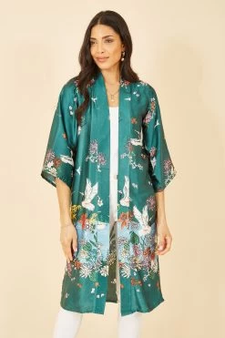 Yumi Satin Crane Border Kimono