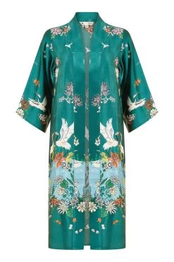 Yumi Satin Crane Border Kimono -Fashion Women K60130s4