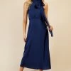 Little Mistress Halterneck Bow Detail Satin Midaxi Dress -Fashion Women K61405s