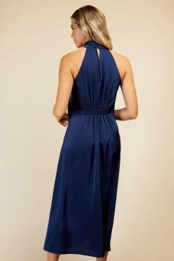 Little Mistress Halterneck Bow Detail Satin Midaxi Dress -Fashion Women K61405s4