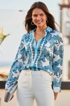 Sosandar Conversational Satin Scarf Print Shirt -Fashion Women K62456s3