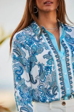 Sosandar Conversational Satin Scarf Print Shirt -Fashion Women K62456s5