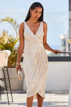 Sosandar Scattered Sequin Wrap Dress -Fashion Women K62824s5