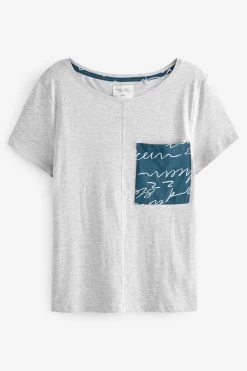 Next Navy/Grey Script Cotton Blend Short Sleeve Pyjamas -Fashion Women M00405s5