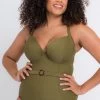 Curvy Kate Olive Green Retro Sun Padded Plunge Swimsuit -Fashion Women M38336s