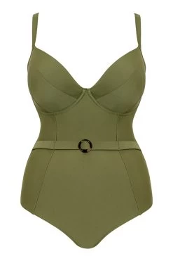 Curvy Kate Olive Green Retro Sun Padded Plunge Swimsuit -Fashion Women M38336s4