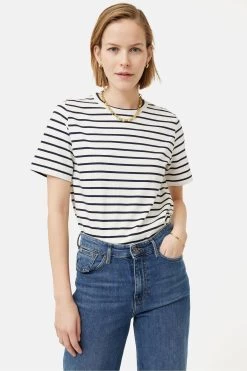 Jigsaw White Heavy Cotton Stripe T-shirt