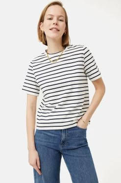 Jigsaw White Heavy Cotton Stripe T-shirt -Fashion Women M84559s3