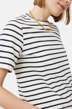 Jigsaw White Heavy Cotton Stripe T-shirt -Fashion Women M84559s5