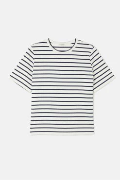 Jigsaw White Heavy Cotton Stripe T-shirt -Fashion Women M84559s6