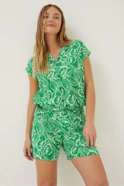 FatFace Green Val Leaf Linen Blend Shirt -Fashion Women M85 894s4