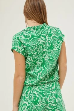 FatFace Green Val Leaf Linen Blend Shirt -Fashion Women M85 894s5