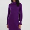 Monsoon Purple Cowl Neck Knitted Rib Dress -Fashion Women M88335s