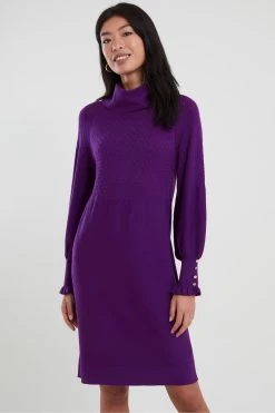 Monsoon Purple Cowl Neck Knitted Rib Dress