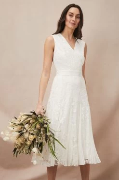 Phase Eight Cream Caterina Embroidered Flared Wedding Dress -Fashion Women M90318s5
