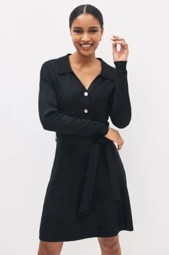 Next Black Knitted Utility Belted Mini Dress
