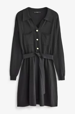 Next Black Knitted Utility Belted Mini Dress -Fashion Women M91 158s5