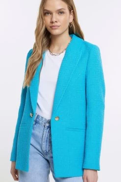 River Island Blue Boucle Blazer -Fashion Women M92235s3