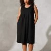 Live Unlimited Curve Black Plain Textured Tiered Dress -Fashion Women M92508s