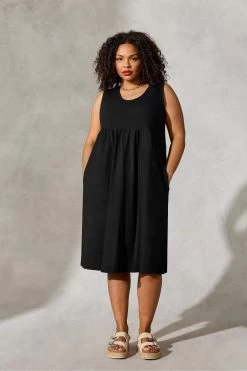 Live Unlimited Curve Black Plain Textured Tiered Dress