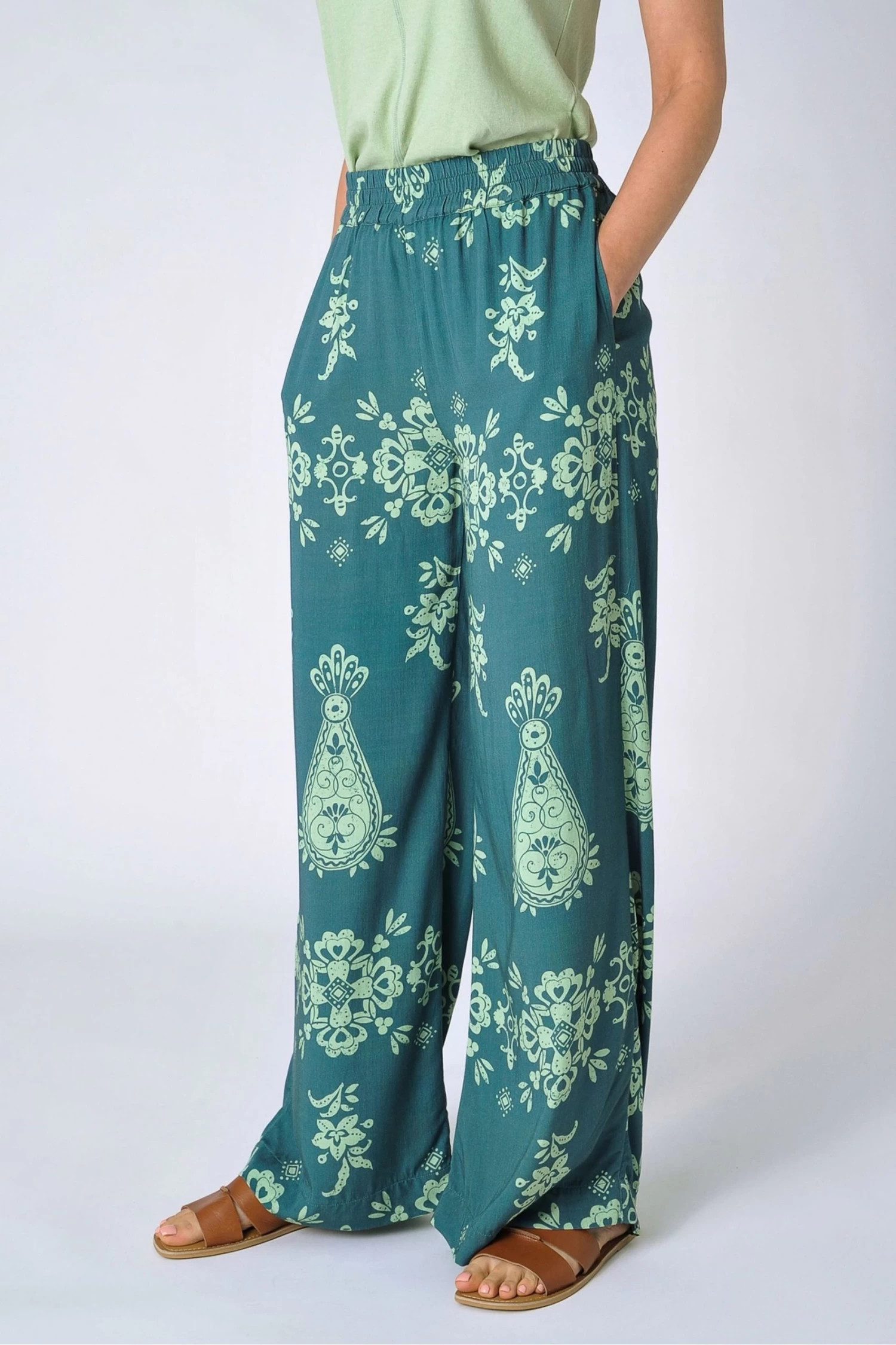 Burgs Green Malmsmead Printed Wide Leg Trousers 5 Burgs Green Malmsmead Printed Wide Leg Trousers - Image 3