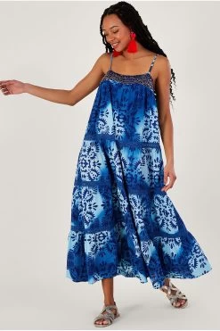 Monsoon Blue Tile Batik Print Cami Midi Dress