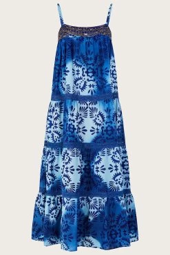 Monsoon Blue Tile Batik Print Cami Midi Dress -Fashion Women N05031s5