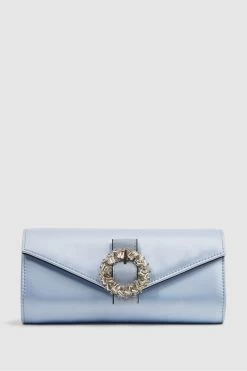 Reiss Delphine Diamanté Buckle Satin Clutch