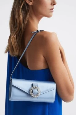 Reiss Delphine Diamanté Buckle Satin Clutch -Fashion Women N4X874s3