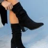 Linzi Wisteria Faux Suede Western Style Ruched Boot With Leather Stacked Heel -Fashion Women P48294s