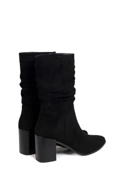 Linzi Wisteria Faux Suede Western Style Ruched Boot With Leather Stacked Heel -Fashion Women P48294s3