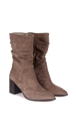 Linzi Wisteria Faux Suede Western Style Ruched Boot With Leather Stacked Heel -Fashion Women P48295s3