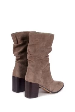Linzi Wisteria Faux Suede Western Style Ruched Boot With Leather Stacked Heel -Fashion Women P48295s4