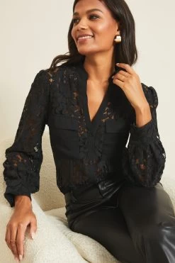 Lipsy VIP Lace Grandad Collar Shirt -Fashion Women P52841s4