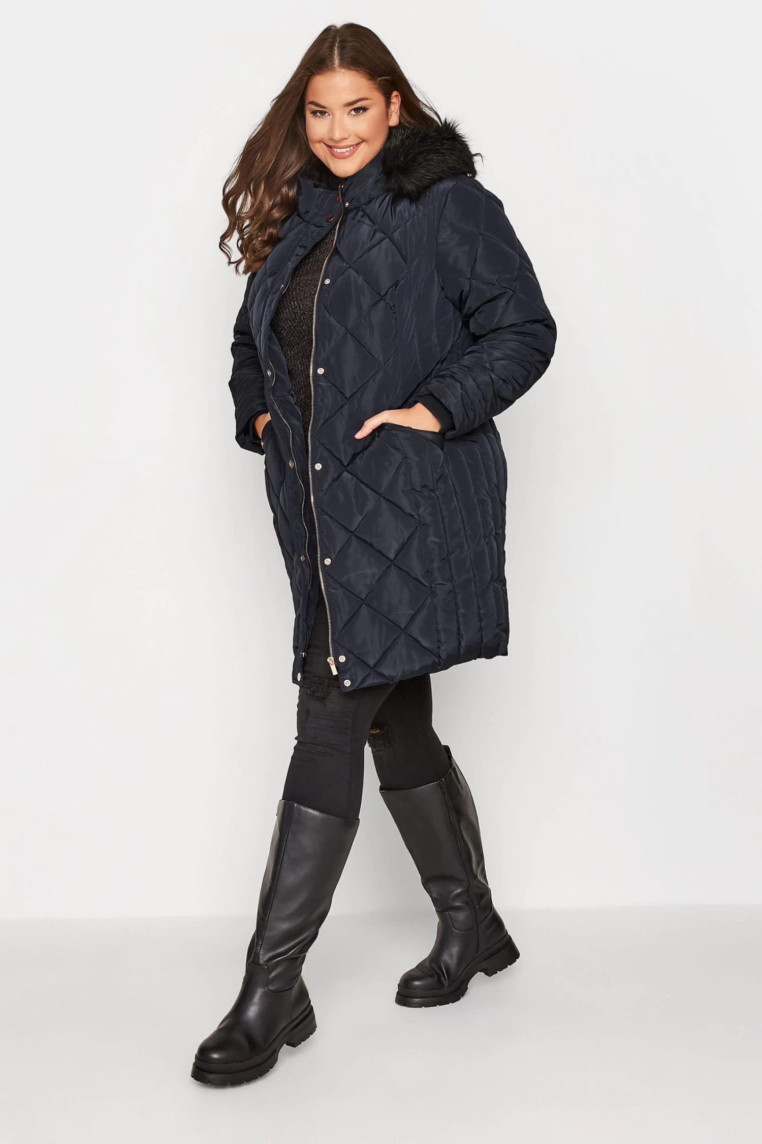 Yours Curve Diamond Midi Padded Coat 4 Yours Curve Diamond Midi Padded Coat - Image 2