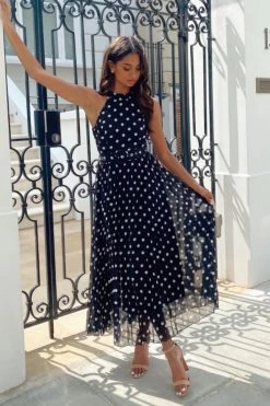 Style Cheat Halter Pleated Midi Dress